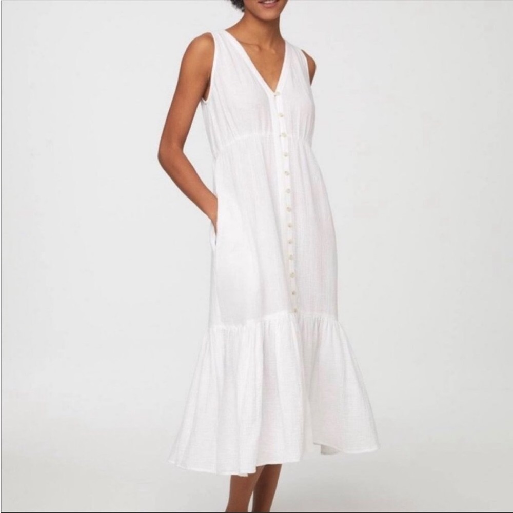 beachlunchlounge White Cotton Sleeveless Maxi Boho Gypsy Flounce Sundress NWOT